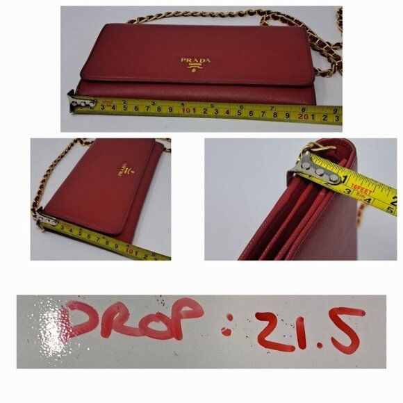 Prada Saffiano Leather Red Gold Detachable Crossbody Strap Wallet on Long Chain - Picture 12 of 16